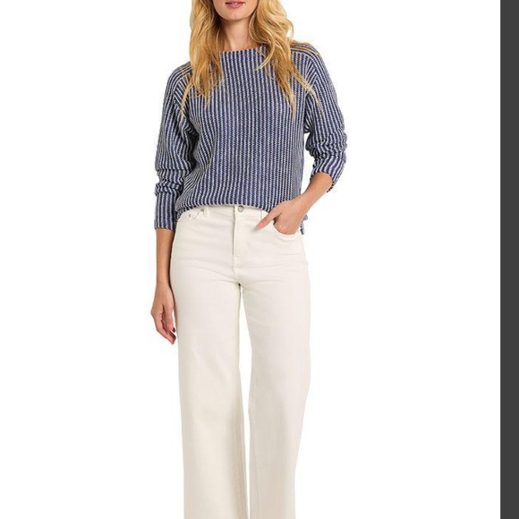 NIC + ZOE Zig Zag Blues Size L Top Lightweight Sweater Womens Blue White - Picture 4 of 14